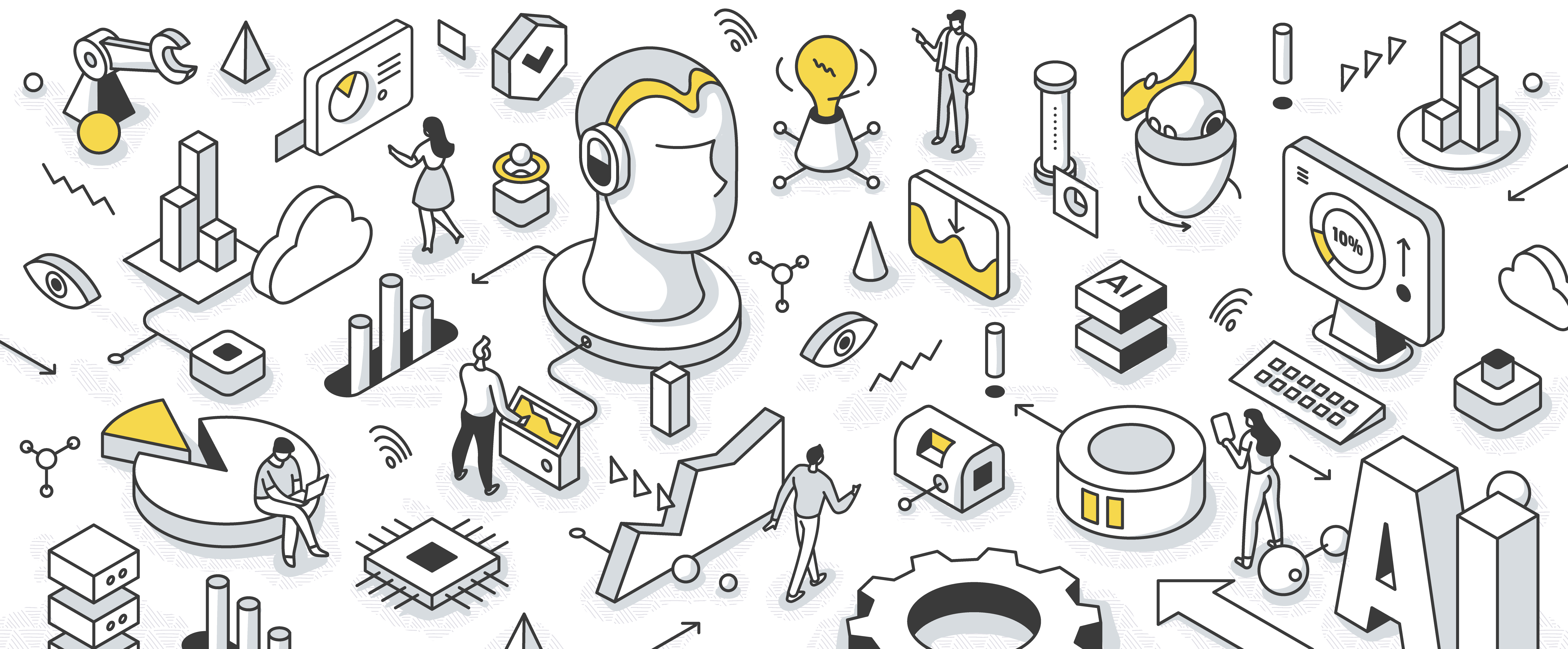 Artificial Intelligence Isometric Outline Illustration